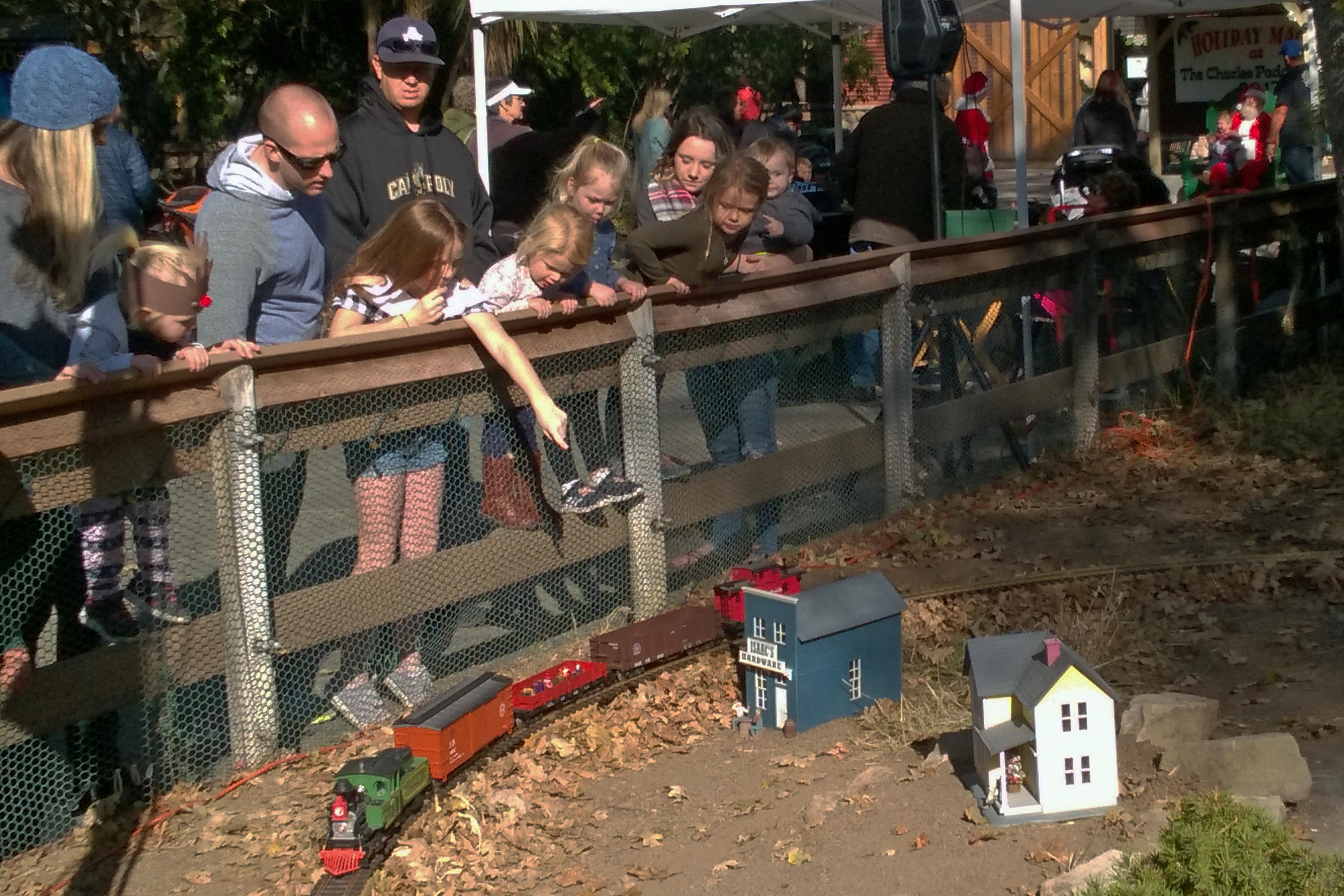 Zoo visitors watch large scale model trains